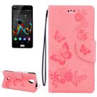 Butterflies Embossing Horizontal Flip Leather Case for Wiko U Feel, with Holder & Card Slots & Wallet & Lanyard(Pink) - 1