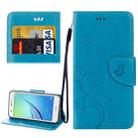For Huawei nova Butterflies LOVE for  Flowers Embossing Horizontal Flip Leather Case with Holder & Card Slots & Wallet & Lanyard(Blue) - 1