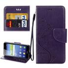 For Huawei Y6 II Butterflies LOVE for  Flowers Embossing Horizontal Flip Leather Case with Holder & Card Slots & Wallet & Lanyard(Purple) - 1