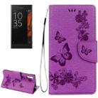 For Sony Xperia XZ Power Butterflies Embossing Horizontal Flip Leather Case with Holder & Card Slots & Wallet & Lanyard(Purple) - 1