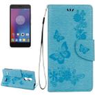 For Lenovo  K6 5.0 inch Butterflies Embossing Horizontal Flip Leather Case with Holder & Card Slots & Wallet & Lanyard(Blue) - 1