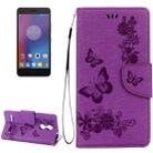 For Lenovo  K6 5.0 inch Butterflies Embossing Horizontal Flip Leather Case with Holder & Card Slots & Wallet & Lanyard(Purple) - 1