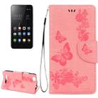 For Lenovo  VIBE C A2020 Butterflies Embossing Horizontal Flip Leather Case with Holder & Card Slots & Wallet & Lanyard(Pink) - 1