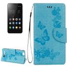 For Lenovo  VIBE C A2020 Butterflies Embossing Horizontal Flip Leather Case with Holder & Card Slots & Wallet & Lanyard(Blue) - 1