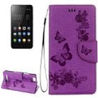 For Lenovo  VIBE C A2020 Butterflies Embossing Horizontal Flip Leather Case with Holder & Card Slots & Wallet & Lanyard(Purple) - 1