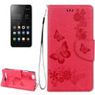 For Lenovo  VIBE C A2020 Butterflies Embossing Horizontal Flip Leather Case with Holder & Card Slots & Wallet & Lanyard(Red) - 1