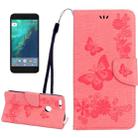 For Google Pixel Butterflies Embossing Horizontal Flip Leather Case with Holder & Card Slots & Wallet & Lanyard(Pink) - 1