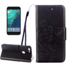 For Google Pixel Butterflies Love Flowers Embossing Horizontal Flip Leather Case with Holder & Card Slots & Wallet & Lanyard(Black) - 1