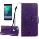 For Google Pixel XL Butterflies Love Flowers Embossing Horizontal Flip Leather Case with Holder & Card Slots & Wallet & Lanyard(Dark Purple) - 1