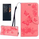 For Sony Xperia XA Ultra Butterflies Embossing Horizontal Flip Leather Case with Holder & Card Slots & Wallet & Lanyard(Pink) - 1