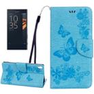 For Sony Xperia XA Ultra Butterflies Embossing Horizontal Flip Leather Case with Holder & Card Slots & Wallet & Lanyard(Blue) - 1