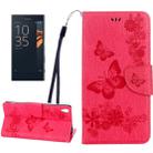 For Sony Xperia XA Ultra Butterflies Embossing Horizontal Flip Leather Case with Holder & Card Slots & Wallet & Lanyard(Magenta) - 1