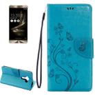 For Asus ZenFone 3 / ZE552KL Pressed Flowers Pattern Leather Case with Holder & Card Slots & Wallet(Blue) - 1