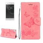 For Sony Xperia XA1 Pressed Flowers Butterfly Pattern Horizontal Flip Leather Case with Holder & Card Slots & Wallet(Pink) - 1