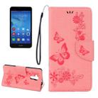 For Huawei  Honor 5c Pressed Flowers Butterfly Pattern Horizontal Flip Leather Case with Holder & Card Slots & Wallet & Lanyard (Pink) - 1