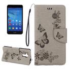 For Huawei  Honor 5c Pressed Flowers Butterfly Pattern Horizontal Flip Leather Case with Holder & Card Slots & Wallet & Lanyard (Grey) - 1