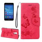 For Huawei  Honor 5c Pressed Flowers Butterfly Pattern Horizontal Flip Leather Case with Holder & Card Slots & Wallet & Lanyard (Magenta) - 1