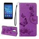 For Huawei  Honor 5c Pressed Flowers Butterfly Pattern Horizontal Flip Leather Case with Holder & Card Slots & Wallet & Lanyard(Purple) - 1