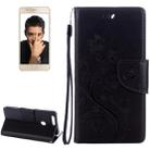 For Huawei  Honor 8 Flowers Embossing Horizontal Flip Leather Case with Holder & Card Slots & Wallet & Lanyard(Black) - 1