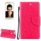 For Huawei  Honor 8 Flowers Embossing Horizontal Flip Leather Case with Holder & Card Slots & Wallet & Lanyard(Magenta) - 1