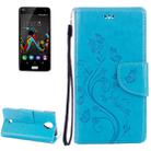 Flowers Embossing Horizontal Flip Leather Case for Wiko U Feel, with Holder & Card Slots & Wallet & Lanyard(Blue) - 1