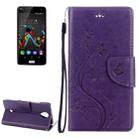 Flowers Embossing Horizontal Flip Leather Case for Wiko U Feel, with Holder & Card Slots & Wallet & Lanyard(Purple) - 1