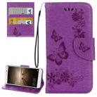 For Huawei  Mate 9 Butterflies Embossing Horizontal Flip Leather Case with Holder & Card Slots & Wallet & Lanyard (Purple) - 1