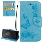 For Sony Xperia E5 Butterflies Embossing Horizontal Flip Leather Case with Holder & Card Slots & Wallet & Lanyard(Blue) - 1