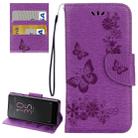 For Sony Xperia E5 Butterflies Embossing Horizontal Flip Leather Case with Holder & Card Slots & Wallet & Lanyard(Purple) - 1