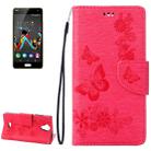 Pressed Flowers Butterfly Pattern Horizontal Flip Leather Case for Wiko U Feel Lite, with Magnetic Buckle & Holder & Card Slots & Wallet(Magenta) - 1