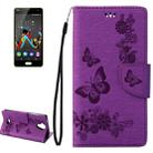 Pressed Flowers Butterfly Pattern Horizontal Flip Leather Case for Wiko U Feel Lite, with Magnetic Buckle & Holder & Card Slots & Wallet(Purple) - 1