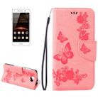 For Huawei  Y5II Pressed Flowers Butterfly pattern Horizontal Flip Leather Case with Magnetic Buckle & Holder & Card Slots & Wallet(Pink) - 1