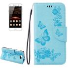 For Huawei  Y5II Pressed Flowers Butterfly pattern Horizontal Flip Leather Case with Magnetic Buckle & Holder & Card Slots & Wallet(Blue) - 1