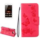 For Huawei  Y5II Pressed Flowers Butterfly pattern Horizontal Flip Leather Case with Magnetic Buckle & Holder & Card Slots & Wallet(Magenta) - 1