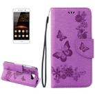 For Huawei  Y5II Pressed Flowers Butterfly pattern Horizontal Flip Leather Case with Magnetic Buckle & Holder & Card Slots & Wallet(Purple) - 1