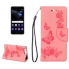 For Huawei  P10 Plus Butterflies Embossing Horizontal Flip Leather Case with Holder & Card Slots & Wallet & Lanyard(Pink) - 1