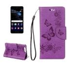 For Huawei  P10 Plus Butterflies Embossing Horizontal Flip Leather Case with Holder & Card Slots & Wallet & Lanyard(Purple) - 1