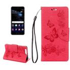 For Huawei  P10 Plus Butterflies Embossing Horizontal Flip Leather Case with Holder & Card Slots & Wallet & Lanyard(Red) - 1