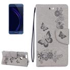 For Huawei  Honor 8 Butterflies Embossing Horizontal Flip Leather Case with Holder & Card Slots & Wallet & Lanyard(Grey) - 1