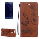 For Huawei  Honor 8 Butterflies Embossing Horizontal Flip Leather Case with Holder & Card Slots & Wallet & Lanyard(Brown) - 1