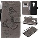 Butterfly Embossing Pattern Horizontal Flip Leather Case for Motorola Moto G7 Play, with Card Slot & Holder & Wallet & Lanyard (Grey) - 1