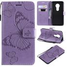 Butterfly Embossing Pattern Horizontal Flip Leather Case for Motorola Moto G7 Play, with Card Slot & Holder & Wallet & Lanyard (Purple) - 1