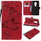 Butterfly Embossing Pattern Horizontal Flip Leather Case for Motorola Moto G7 Play, with Card Slot & Holder & Wallet & Lanyard (Red) - 1