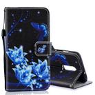 Blue Folwer Pattern Horizontal Flip Leather Case for OnePlus 6T, with Holder & Card Slots & Wallet - 1