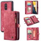 CaseMe-008 Detachable Multifunctional Horizontal Flip Leather Case for OnePlus 7, with Card Slot & Holder & Zipper Wallet & Photo Frame (Red) - 1