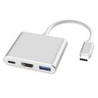 V125 UCB-C / Type-C Male to PD +  HDMI + USB 3.0 Female 3 in 1 Converter(Silver) - 1