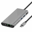 Onten 9591BD 8 in 1 USB-C / Type-C to PD USB-C / Type-C Charging + 100M Ethernet Port + Dual USB 3.0 + HDMI + VGA + SD Card Slot + 3.5mm AUX HUB (Grey) - 1