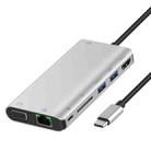 Onten 9591BD 8 in 1 USB-C / Type-C to PD USB-C / Type-C Charging + 100M Ethernet Port + Dual USB 3.0 + HDMI + VGA + SD Card Slot + 3.5mm AUX HUB (Silver) - 1
