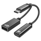 TA2Q USB-C / Type-C Male to PD 60W USB-C / Type-C Charging + USB 2.0 Female OTG Adapter(Black) - 1