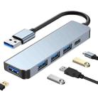 BYL-2301U 5 in 1 USB to USB3.0+USB2.0x3+USB-C / Type-C HUB Adapter, Cable Length: 10cm - 1